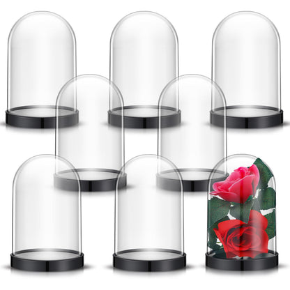 Zhengmy Plastic Dome Display Case Cloche Bell Jar with Base Clear for Collectibles Rose Office Home Tabletop Centerpiece Decoration(4 Pieces)