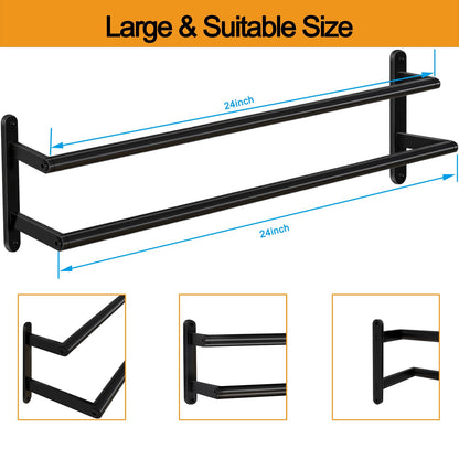 JIAPAIDUO Double Towel Bar, 24Inch Towel Rack for Bathroom, Stainless Steel Double Bath Towel Bar, Wall Mounted Towel Holder, Double Towel Rod Towel Rail Hanger for Wall, Kitchen (Matte Black)
