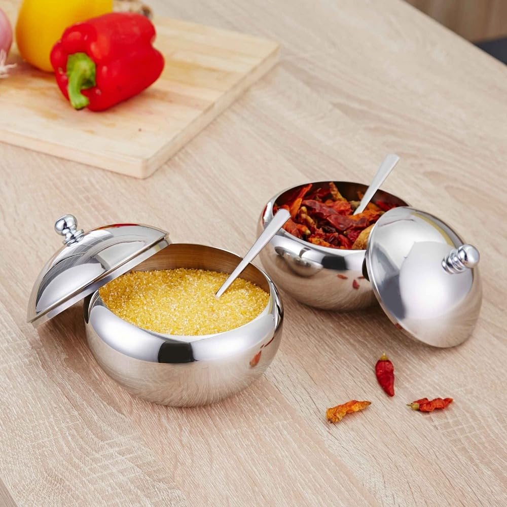 Anu Limen with Lid and Spoon – 304 Stainless Steel Spice Container for Kitchen Countertop, 460ml/560ml Seasoning Jar for Home Restaurants and Coffee Shops(L)