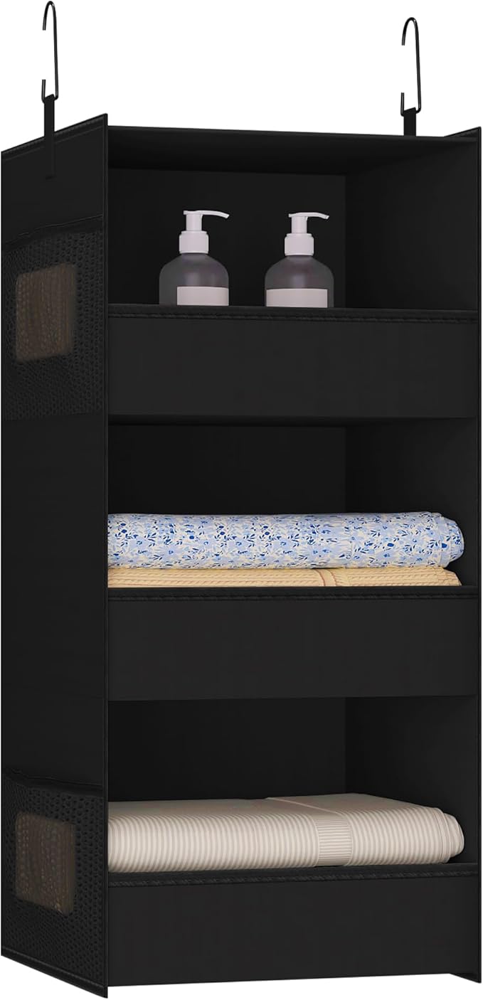 3-Shelf Hanging Closet Organizer and Storage, Foldable Hanging Closet Shelves
