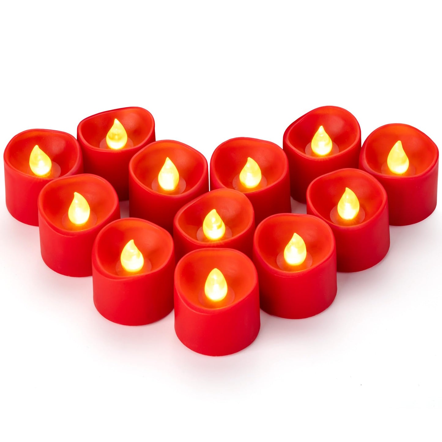 Yakpo 12 Pack Flameless Red Tea Light Battery Operated, Flickering LED Red Votive Candles Outdoor Flicker Electric Fake Tealight Candles Bulk for Christmas Halloween Wedding Romantic Party Decorations