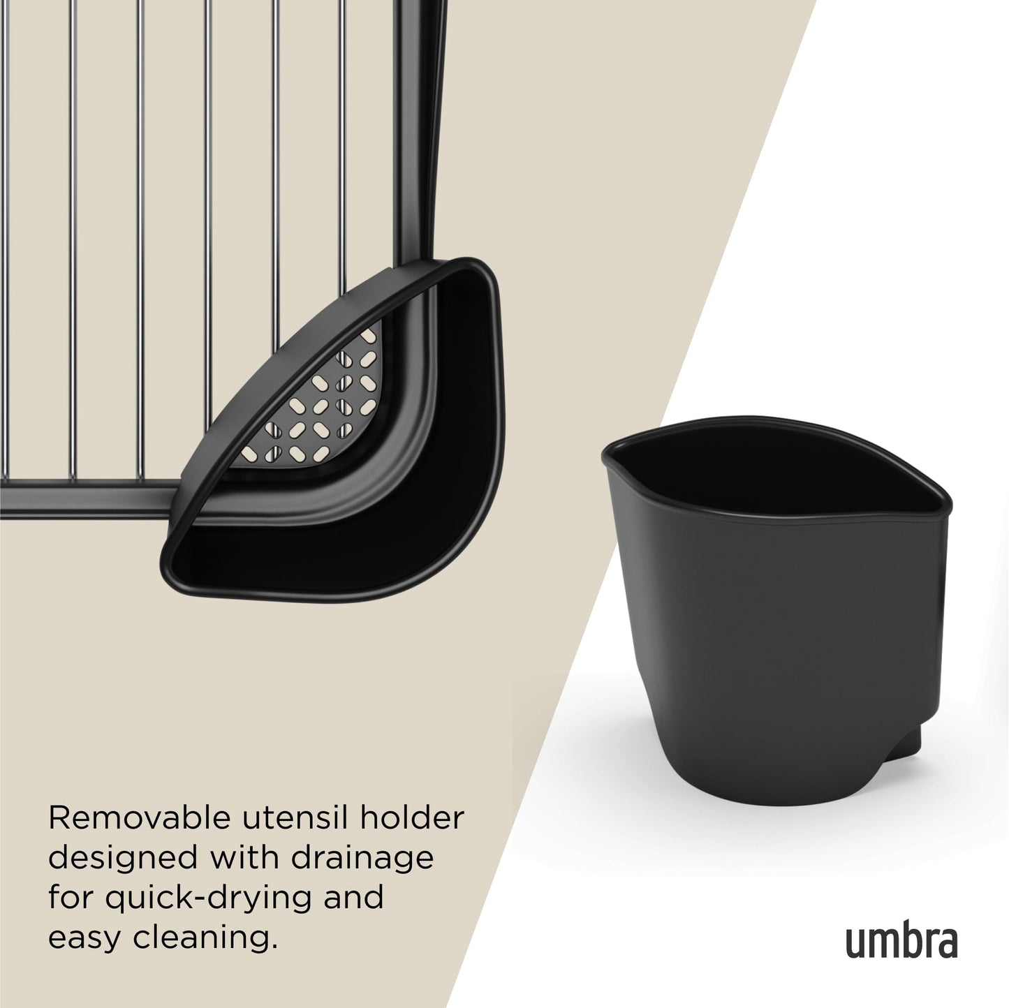 Umbra 330065-744 Sinkin Drying Rack- Dish Drainer Caddy with Removable Cutlery Holder Fits in Sink or on Counter top, Medium, Black/Nickel Kitchen, Silver