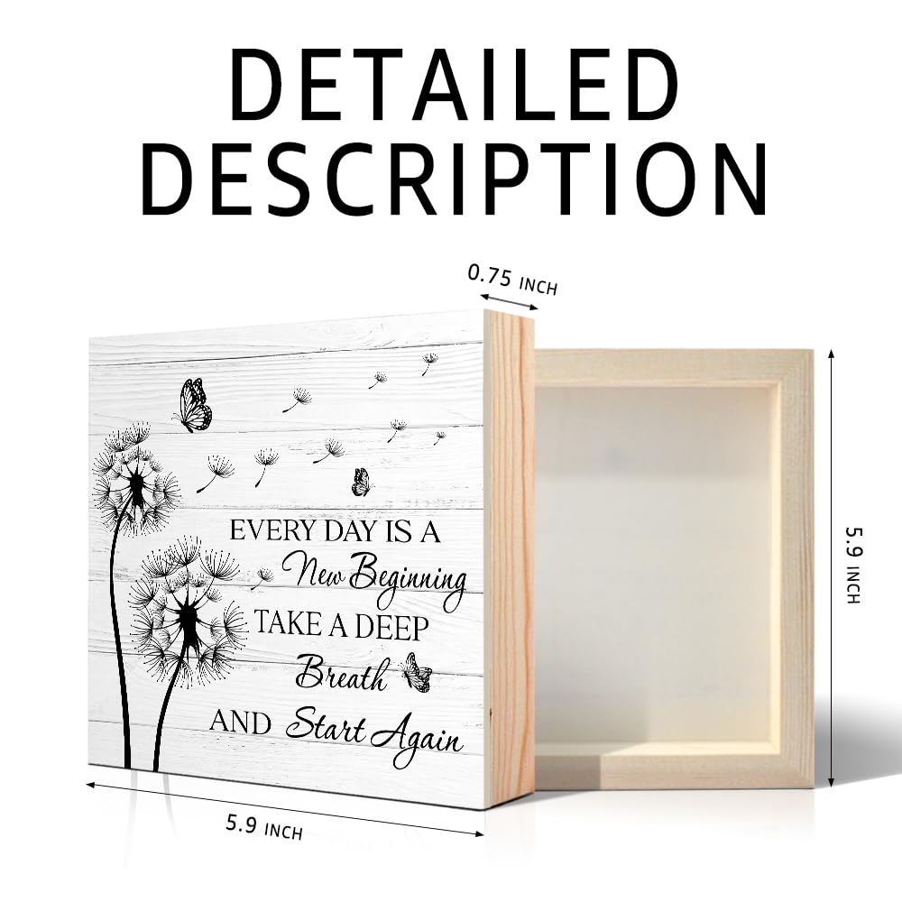 PUVOXHO Every Day Is A New Beginning Take A Deep Breath And Start Again Wooden Sign Desk Decor for Home Office Farmhouse Bedroom, Yoga Spa Room Decor, Inspirational Gifts for Women Friend Coworker BFF