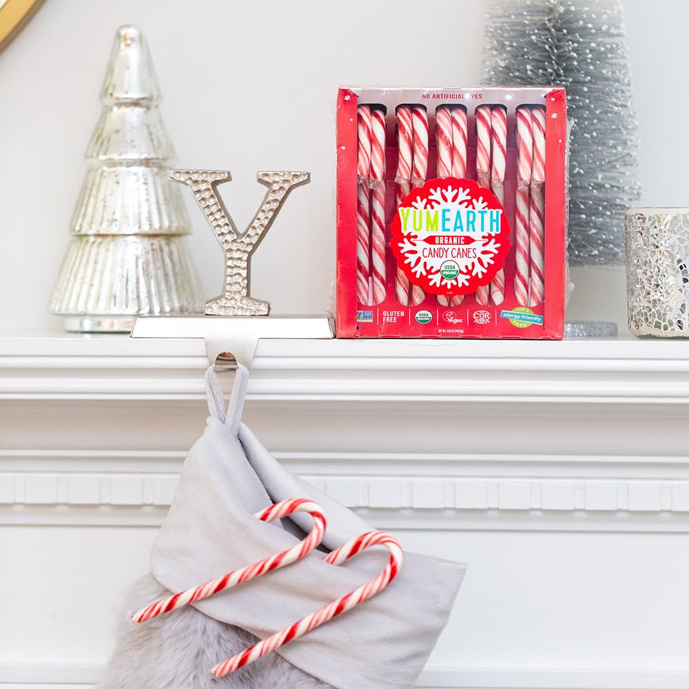 YumEarth Organic Candy Canes - Individually Wrapped Full Size Peppermint Candy Canes - Allergy Friendly, Non GMO, Gluten Free, Vegan, Dye Free Christmas Candy - 10 Count (Pack of 1)