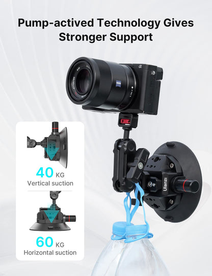 Ulanzi SC-02 Heavy-Duty Suction Cup Mount for Camera/Accessory (4.5"), Pump-actived Vacuum Camera Suction Cup Mount for Action Cameras w Quick Release NATO Magic Arm Car Boat Windshield Window Mount