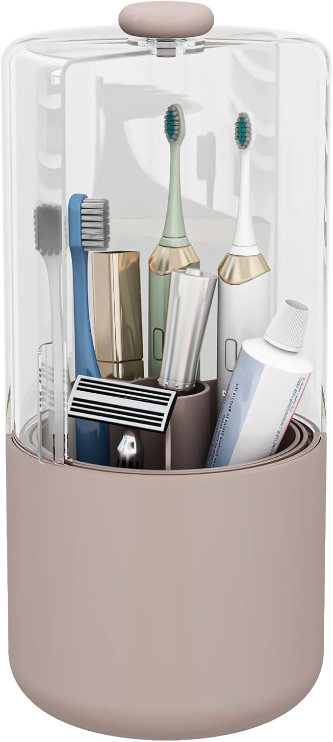 Toothbrush Holder with Cover 360 Rotating 4 Compartments Bathroom Toothpaste