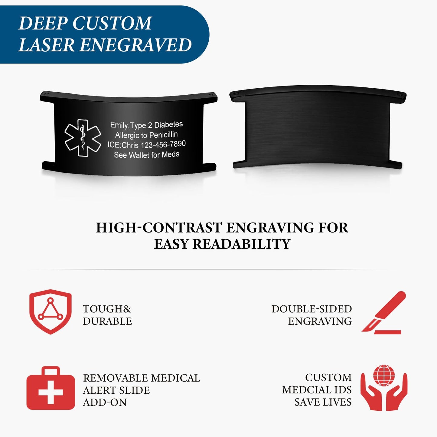 Medical Alert Id Bracelet for Men Women, Custom Engraving Medical Alert Bracelets for Women Men Patients Stainless Steel Emergency Bracelets Wristband,Personalized Mens Life Health Alert Bracelet,1