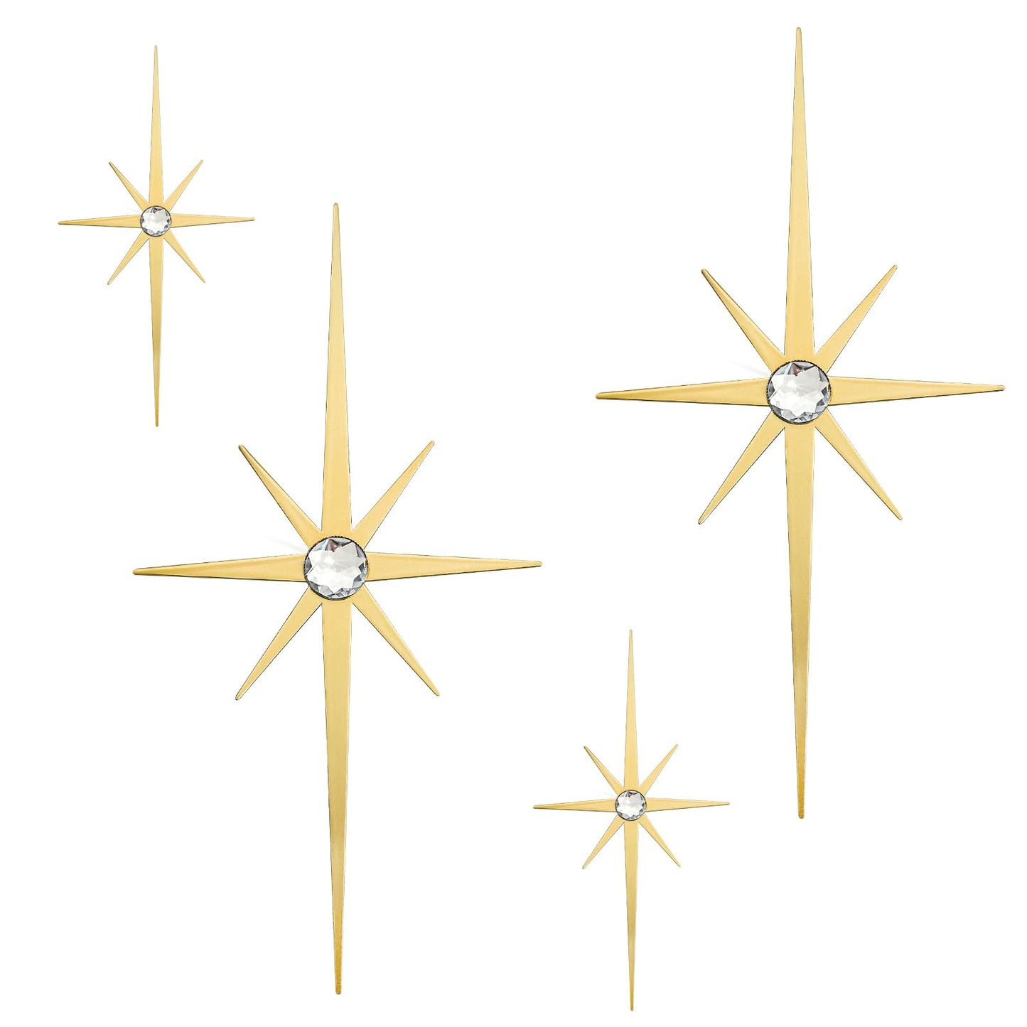 Sxnzequnze 4 Pcs Star Wall Art for Home Decor Living Room Bedroom Office Metal 3D,Bling,with Hanging Hook Starburst Midcentury Sculpture Retro Gallery Accent Celestial -Gold 16.5in/9.4in