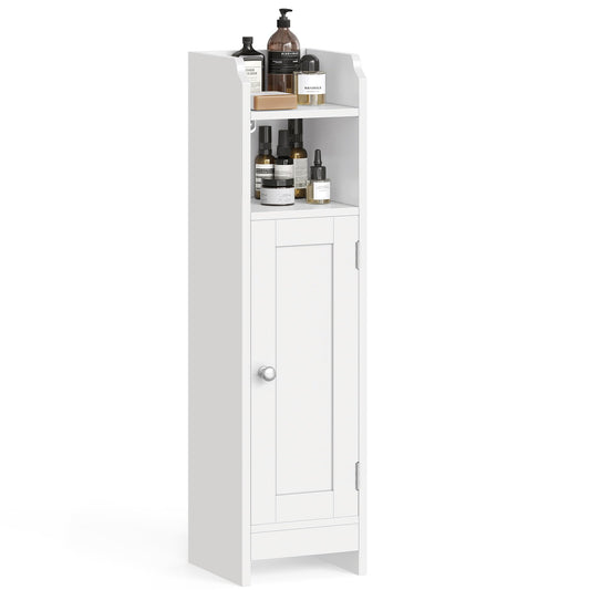 VASAGLE Slim Bathroom Floor Storage Cabinet with Door and Shelves, Freestanding Bathroom Storage Unit, Narrow Bathroom Toilet Paper Storage Cabinet, Adjustable Shelves, White BBC310W01