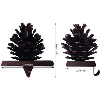 Hxezoc Pine Cone Christmas Stocking Holder, 3D Brown Metal Mantel Stocking Hanger for Christmas Fireplace Mantel Decorations Christmas Holiday Supplies