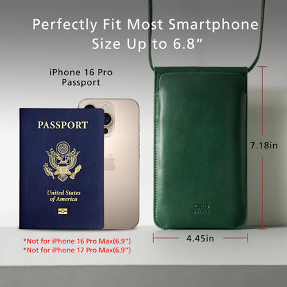 alto Leather Phone Purse Case, Italian Leather Crossbody Cellphone Bag with Card Holder, Pocket, Shoulder Strap, for Men and Women, fits iPhones and Android Phones up to 6.8 inches (Forest Green)