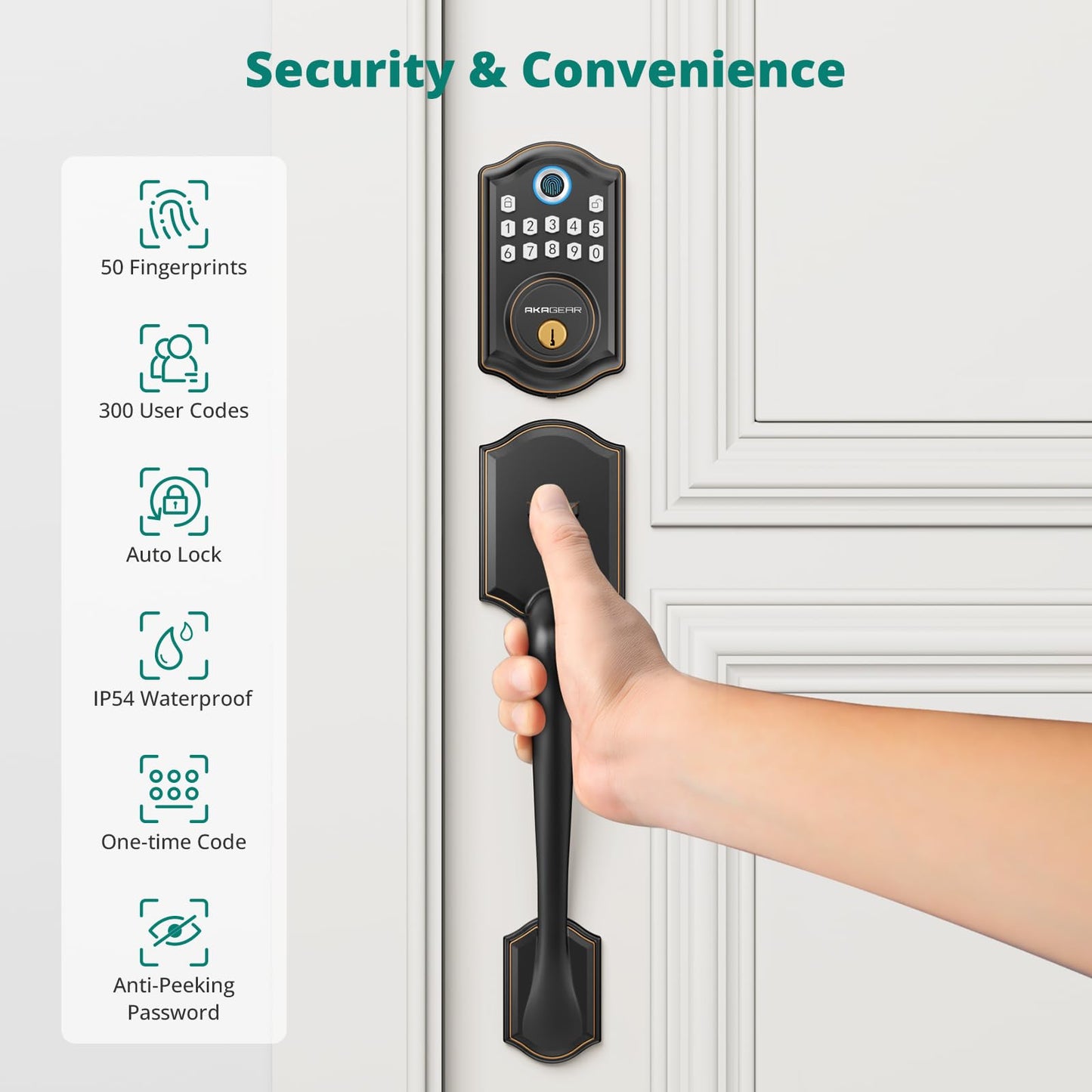 Keyless Entry Door Lock with Handle Set - Fingerprint Door Locks, Electronic Keypad Deadbolt, Smart Locks for Front Door, Auto-Lock & One Touch Locking, Easy Installation - Satin Nickel