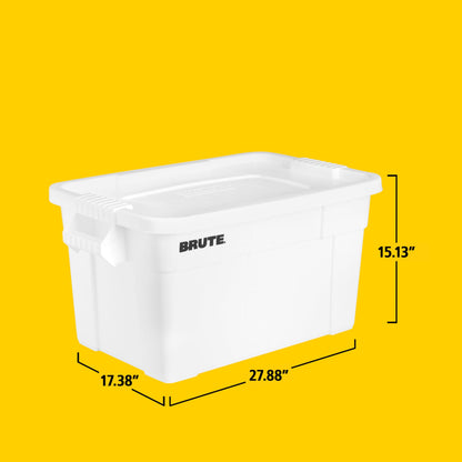 Rubbermaid Commercial Products BRUTE Tote Storage Bin with Lid, 20-Gallon, White, Rugged/Reusable Boxes for Garage/Moving/Camping/Basement Storage/Kitchen/Warehouse/Outdoor, Pack of 6