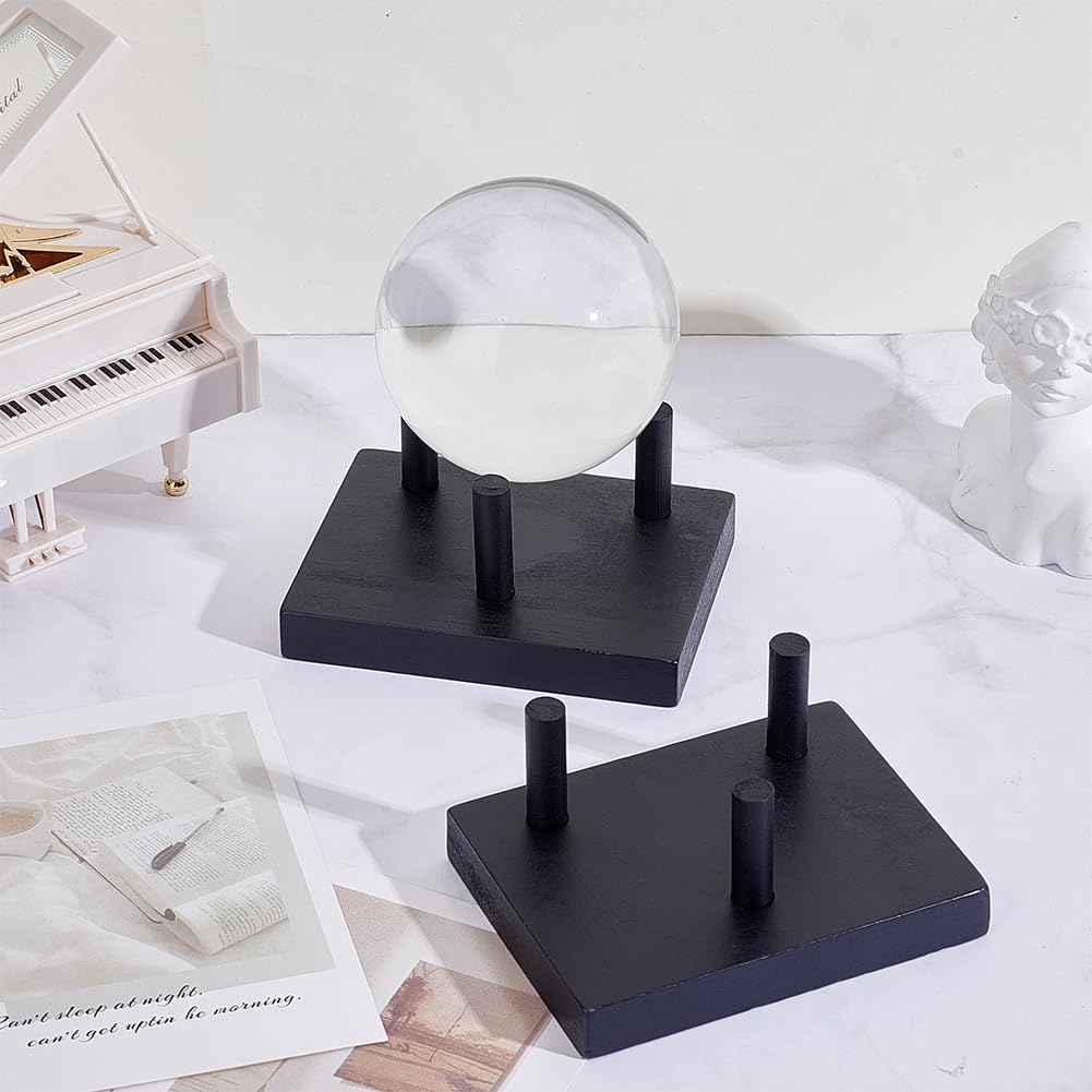 UNICRAFTALE 2 Sets Wooden Rock Display Stand Black Three Prong Rock Holders Crystal Display Stand Easel Holder for Spheres Geode Gemstones Fossils Minerals Agate 4.14x3.16x1.79 Inch