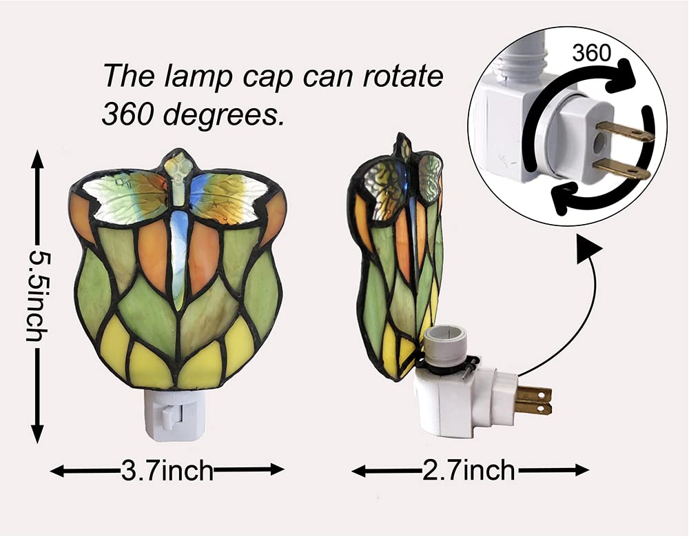 DUONAYU Stained Glass Dragonfly Night Light, Suitable for Bedroom, Corridor, Bathroom, Children's Room,This Would Make a Great Gift for a Birthday, Christmas, Anniversary.DYM9013