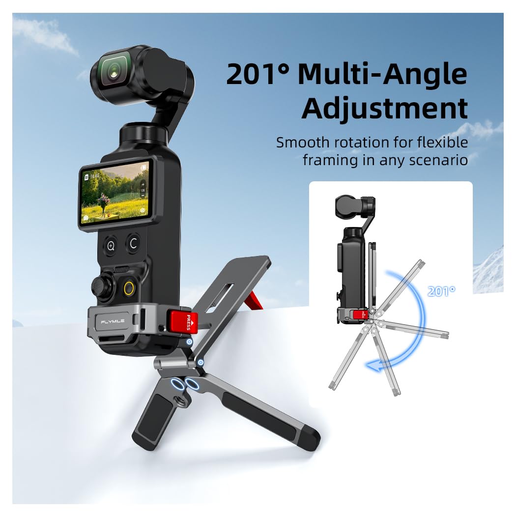 Magnetic Foldable Tripod for DJI Osmo Pocket 4/3 Accessories, Adjustable Aluminum Alloy Expansion Stand with Hidden Mantis Hook, Cold Shoe and 1/4" Screw Holes, Desktop Handheld Hanging Vlog Mount