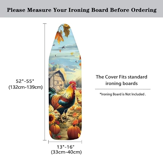 Farm Rooster Ironing Board Cover, Resist Scorching and Staining, 15x54 Heavy