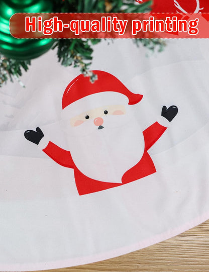 Multiwins Christmas Tree Skirt 48 inches, Red Tree Skirt Ornaments Soft Plush Christmas Tree Mat with Cute Santa Claus White Reindeer Christmas Tree Skirts for Holiday Party Indoor Outdoor