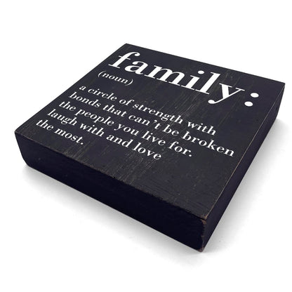 HTBIG Family Noun Family Quotes Desk Decor Wooden Box Sign Inspirational Rustic Black Wood Block Plaque Box Sign for Home Farmhouse House Kitchen Bathroom Living Room Shelf Table Decoration