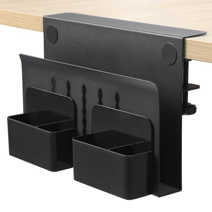 MAXECHO Desk Side Storage, Under Desk Laptop Mount, Table Side Hanging File Organizer, No Drill Clamp On Cable Management Tray, Laptop Holder with Magnetic Pen Holder for Office and Home, Load 22 Lbs