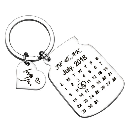 onlylove-handmade Personalized Engraved Calendar Date Keychain Custom Message Keyring Memorial Keepsake Gift for Anniversary (Bottle-Silver)