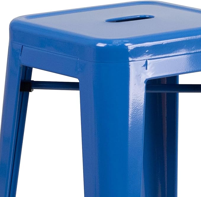 Flash Furniture Commercial Grade 30" High Backless Blue Metal Indoor-Outdoor
