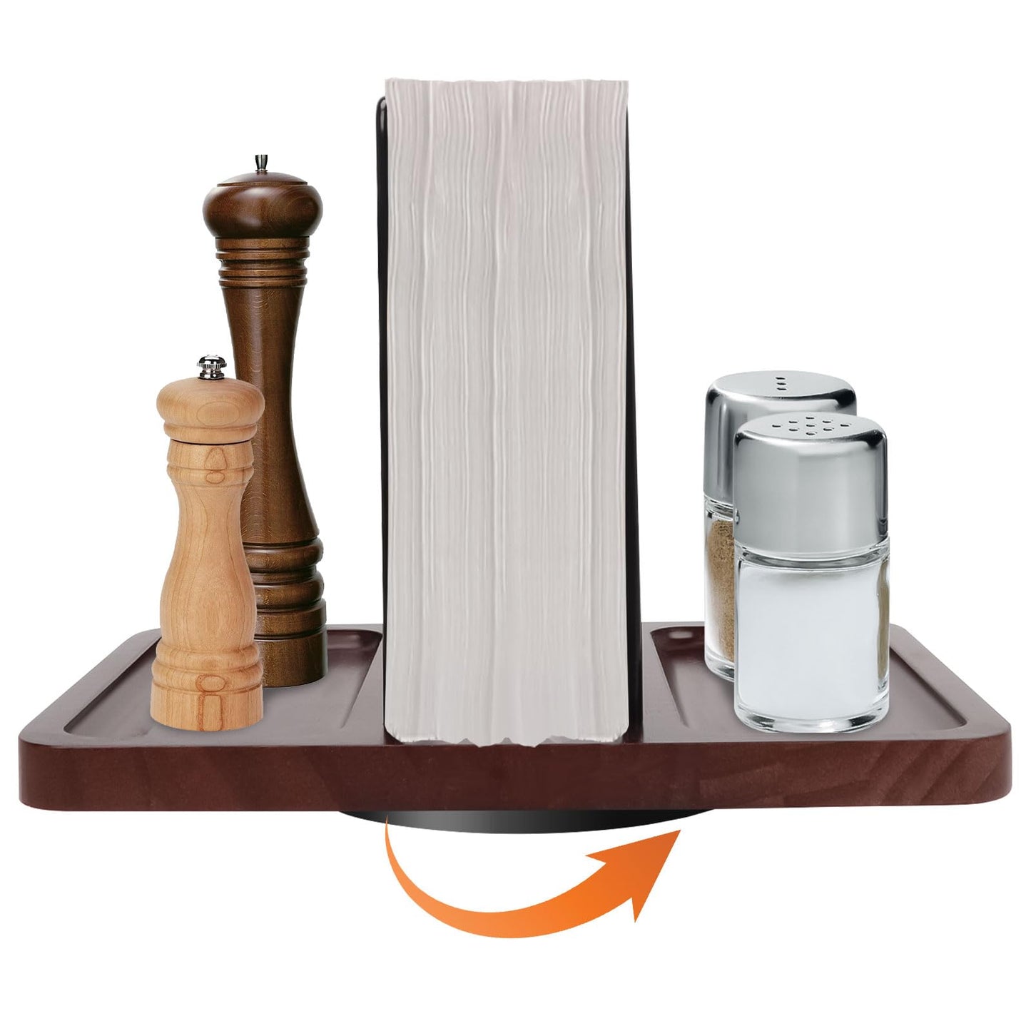 2 in 1 Napkin Holder for Table, Rotating Metal Napkin Dispenser with Salt and Pepper Shakers Caddy Standing Paper Towel Holder for Kitchen Dinner Table and Picnic Decors,Not Including Shakers