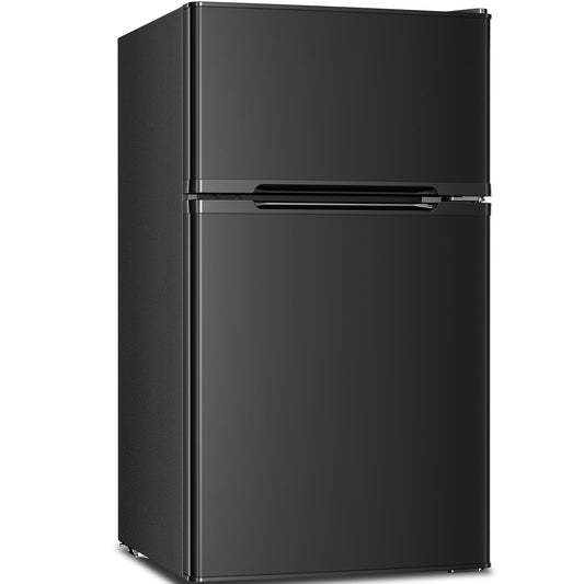 Antarctic Star Mini Compact Refrigerator, 3.2 Cu.Ft. Separate Freezer Double 2-Door Adjustable Removable Shelves for Apartment/Dorm/Office,BLACK