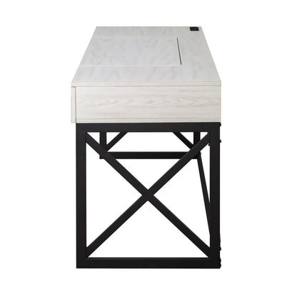 24/7 Shop at Home Ashiya Transitional 2 Drawers Metal Hidden Storage Desk with Lift-Top, USB Port, Power Outlet for Workstation, Home Office, Study Room, Antique White