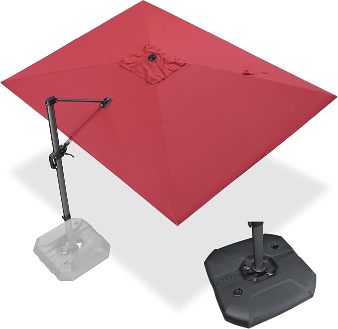 PURPLE LEAF 9' X 11.5' Square Cantilever Umbrella Patio Umbrella with Base Outdoor Umbrella Aluminum Offset with 360-degree Rotation for Garden Deck Pool Patio Terra