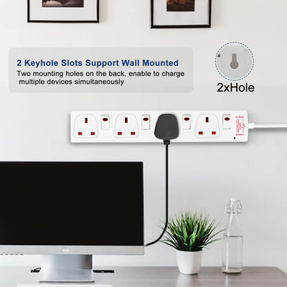 ExtraStar Extension Lead Surge Protection 4 Way Outlets, 13A Power Strip Wall Mounted with Individual Switches, Multi Socket Extension Cable UK Plug for Home and Office (1M, White)
