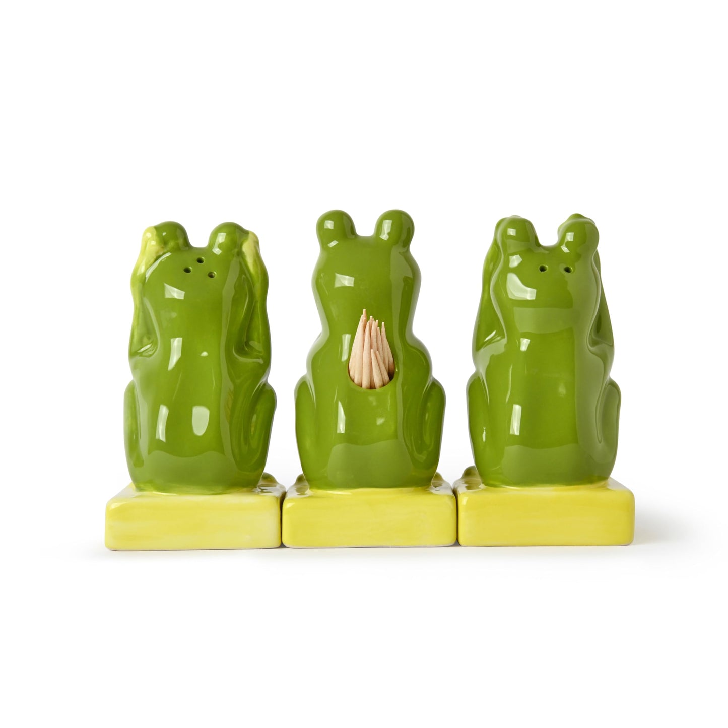 Animal Salt and Pepper Shakers with Toothpick Holder Set (Frog)