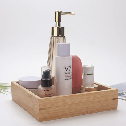 Natural Bamboo Vanity Organizer Set - Wooden Bathroom/Kitchen Countertop Tray, Set of 3