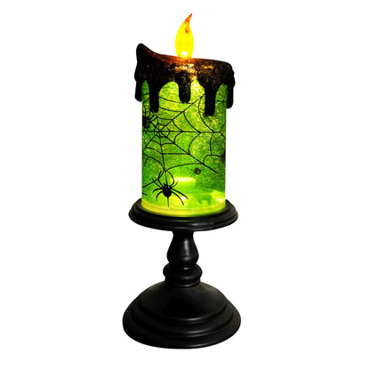 Eldnacele Halloween Snow Globe Candles Lighted Lamp, Battery Operated Spooky Spinning Water Glittering Tornado Candle Flameless Candles Table Centerpiece for Halloween Decoration Indoor(Spider)