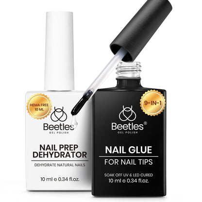 Beetles Gel Nail Kit Short Almond with Nail Dehydrator and Primer, 576Pcs Half Matte Etch-X Gel Nail Tips Solid Nail Glue Mini Nail Lamp Acrylic Nail Tips Easy DIY Nail Extension Set Gift for Women