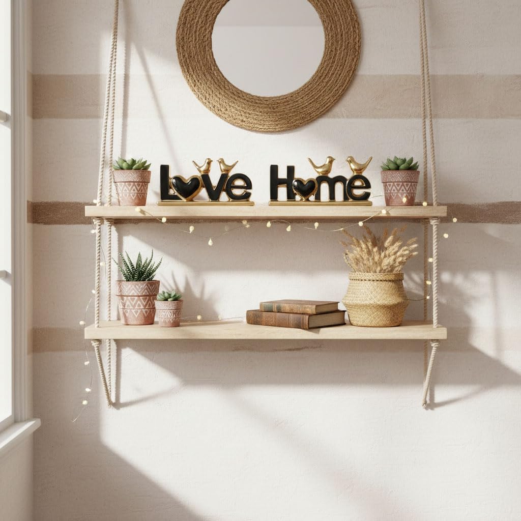 GAOSHENG Ceramic Love & Home Sign Decor with Bird Statues Set 2,10" Modern Black Gold Tabletop Sculptures for TV Stand,Floating Shelf & Entryway,Romantic Wedding & Warm Housewarming Gift Set (Black)