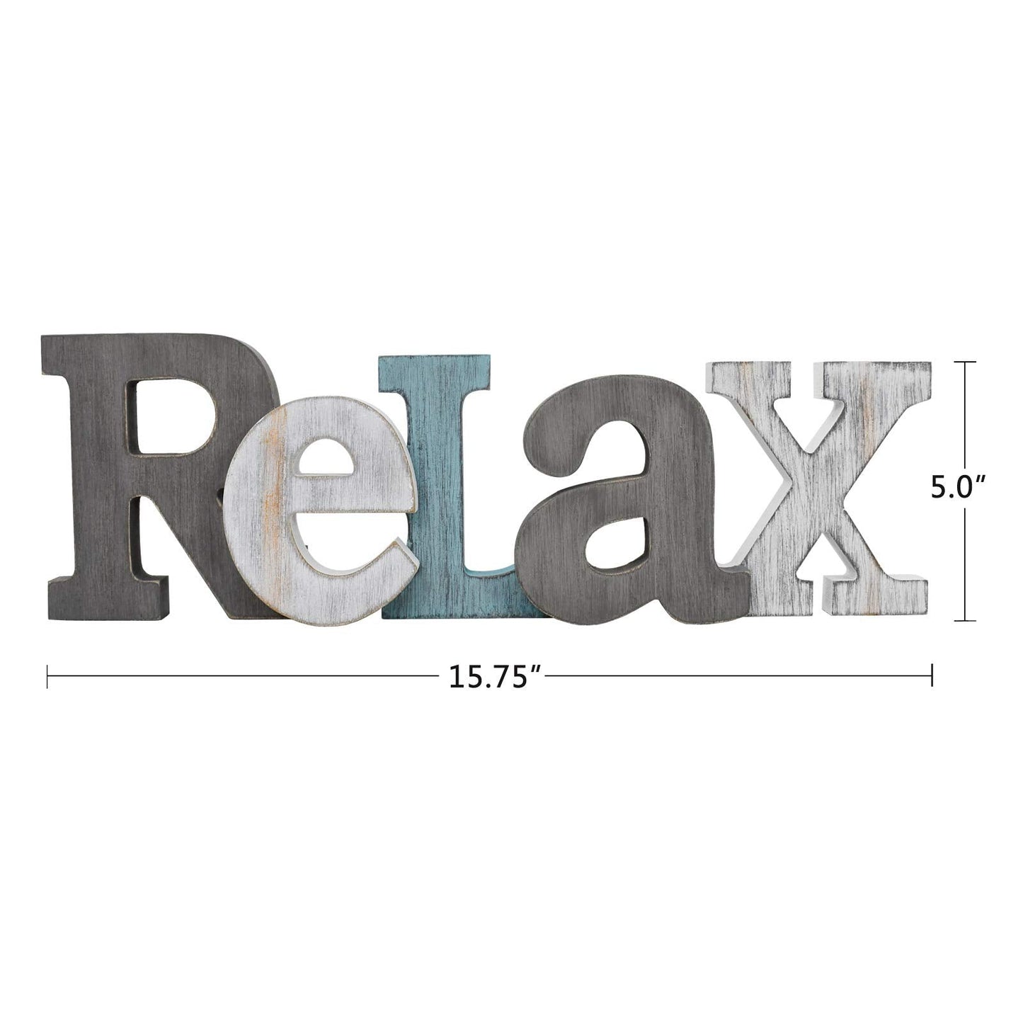 Linfevisi Wooden Relax Sign Aqua Hanging Block Letters Sign Rustic Freestanding Wood Word Decor Decorative Relax Table Sign Cutout Word Art Wall Decor (Relax)