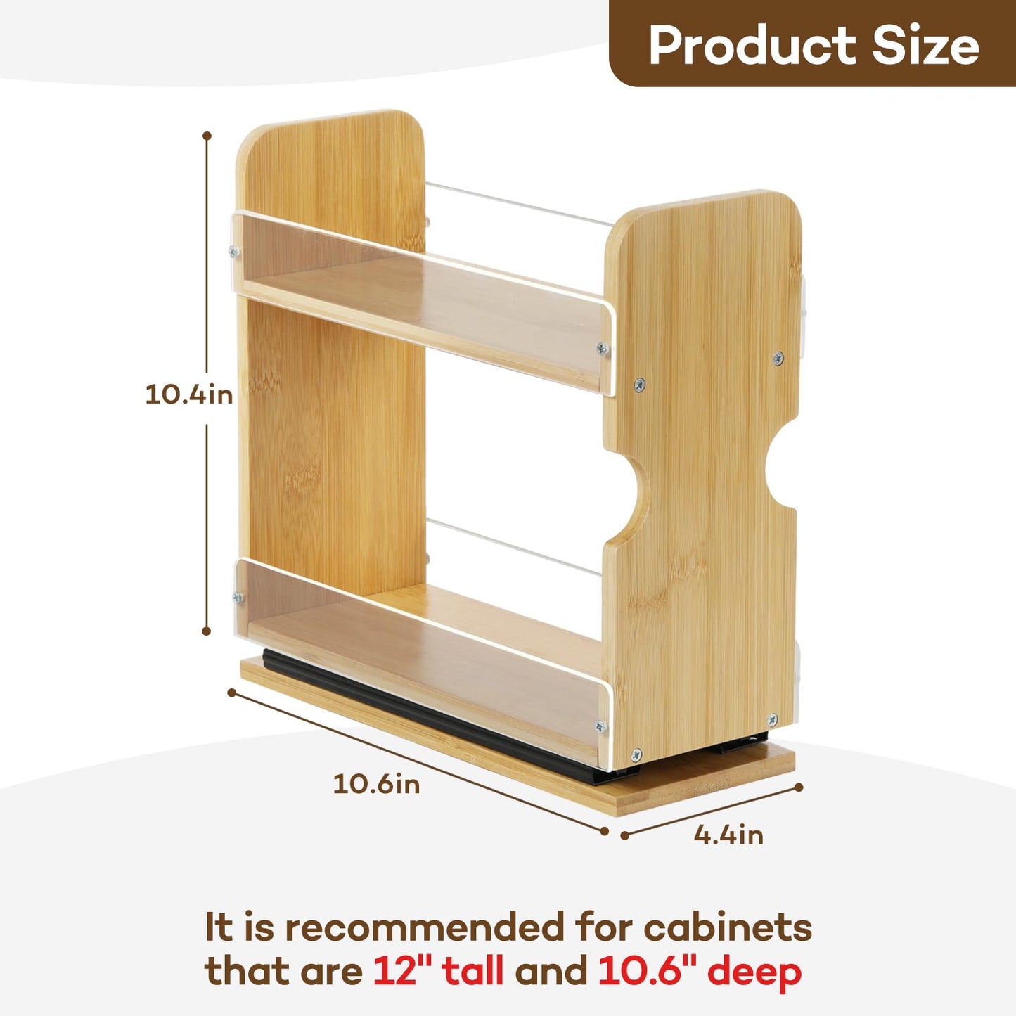 Memxike 2 Tier Pull Out Spice Rack Organizer, Bamboo Sliding Spice Rack for Kitchen Cabinet, (4.4" W x 10.6" D x 10.4" H) Spice Storage, Pantry Organization