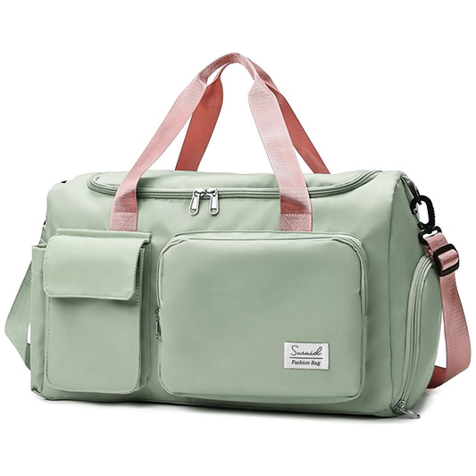 Suruid Travel Duffel Bag with Shoes Compartment Sports Gym Bag with Dry Wet Separated Pocket for Men and Women, Overnight Bag Weekender Bag Training Handbag Yoga Bag - Green Pink