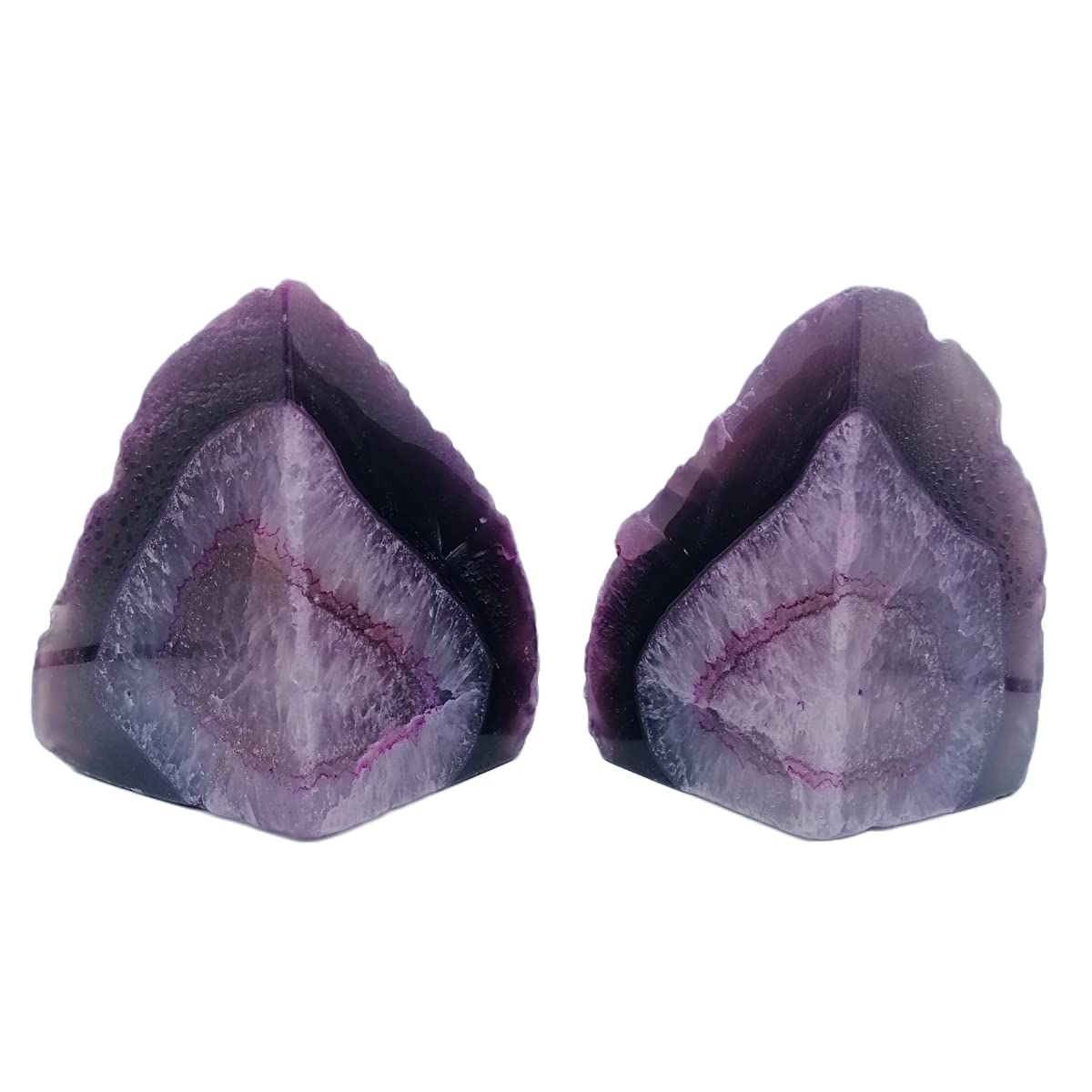 Geode Bookends 3-4 lbs Decorative Heavy Crystal Stone Book Ends for Shelves Dyed Purple 1 Pair