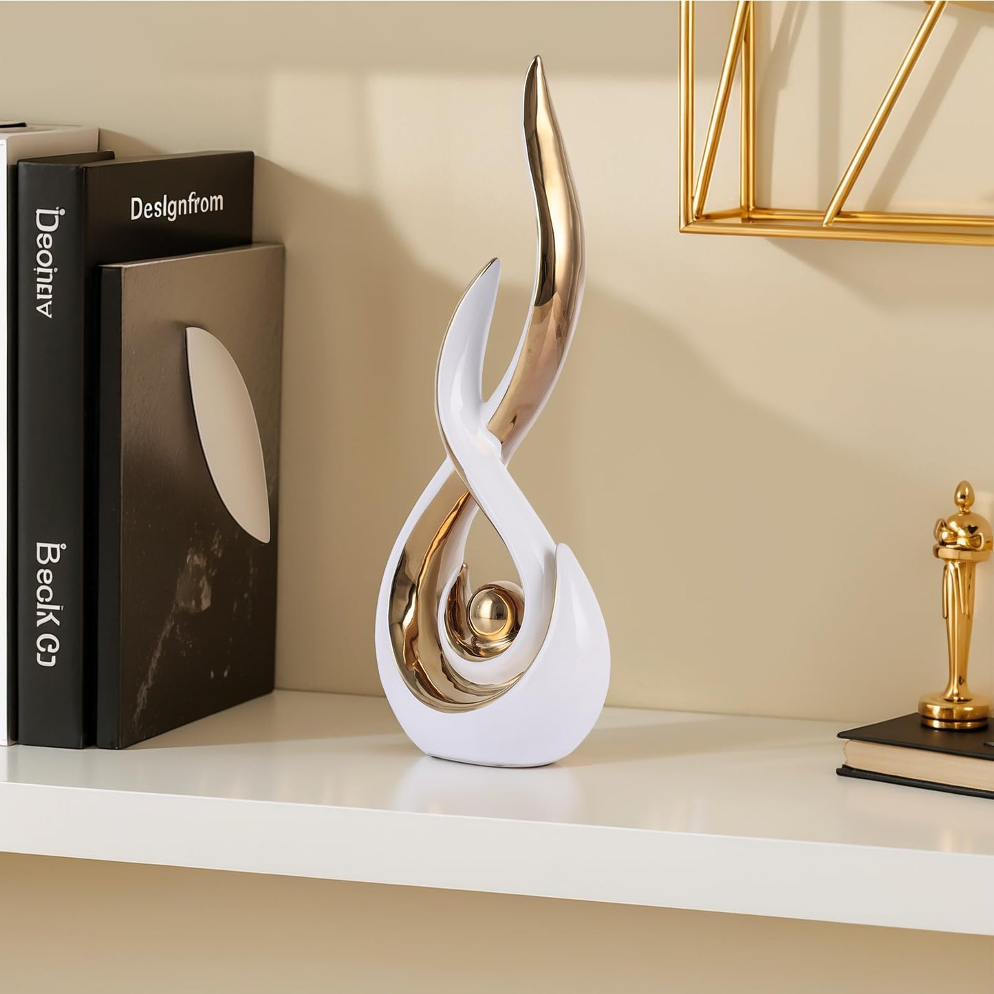 Ceramic Abstract 2 Piece Statue Set, White and Gold Home Decor Accents for Home Decor Statue Mantel Shelf Decor Unique Shelf Decor on Mantel, TV Cabinet Divider Table Top and Dining Table Centerpiece.
