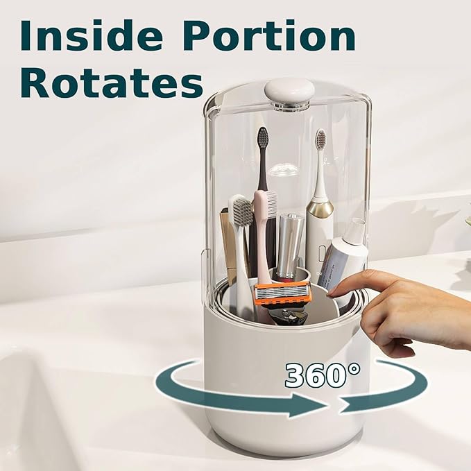 Toothbrush Holder with Cover 360 Rotating 4 Compartments Bathroom Toothpaste
