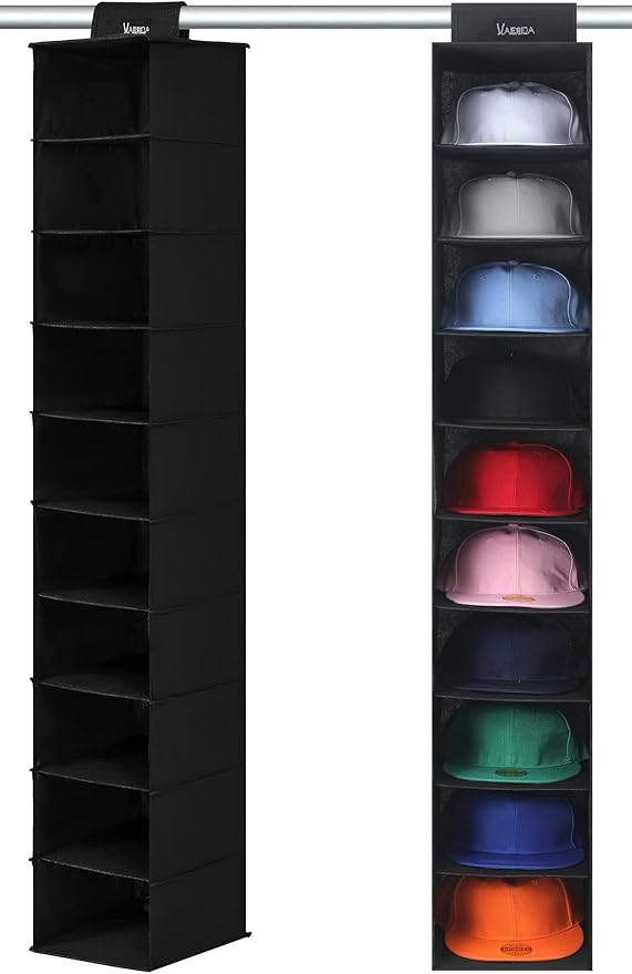 VAESIDA Hat Rack for Closet, 10 Shelf Hanging Hat Organizer for Baseball Caps