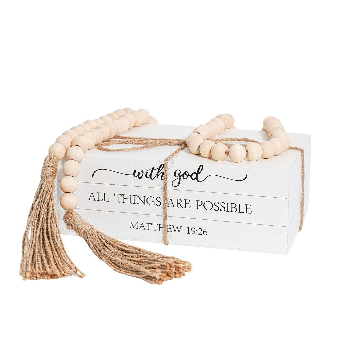 RUIRUICO Decorative Books for Home Decor, Wooden Faux Book for Decoration, Farmhouse Stacked Display Books (with god ALL THINGS ARE POSSIBLE)