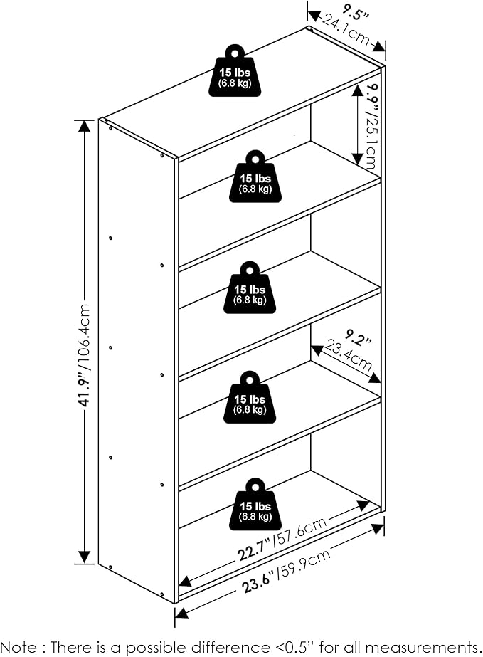 Furinno Jaya Book Shelf, 4-Tier Book Shelf, Bookcase