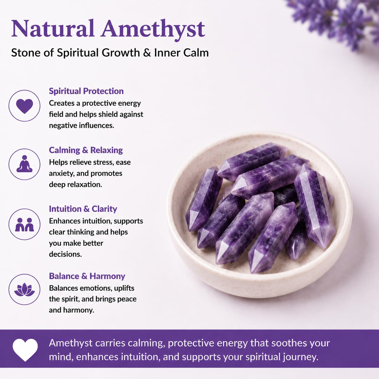 ZHIYUXI Amethyst Crystal Wands Amethyst Stone Purple Crystal Gemstones Crystals Bulk Set Healing Stones for Meditation, Reiki Therapy, Home Decor, Gifts for Spiritual Wellness 10 Pcs