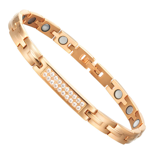 QIAOZILI Ultra Strength Magnetic Bracelet for Women, Stainless Steel Lymphatic Drainage, Magnetic Therapy Bracelets, Adjustable size, Rose Gold