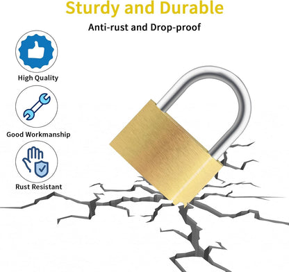 4pcs Solid Brass Padlock with Key, Small Pad Lock with Key, Padlocks with 12 Same Keys, Storage Lock Shackle for Locker Outdoor Indoor Use