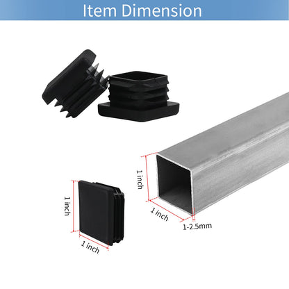 WZB 1 1x1 Square Tube End Cap Plastic Plugs 12 Pack, 1x1 1 Inch Square Tubing Plug 1x1 Tube End Caps Fence Post Pipe Cap Cover Tubing Insert Chair Glide Finishing Plugs, Black
