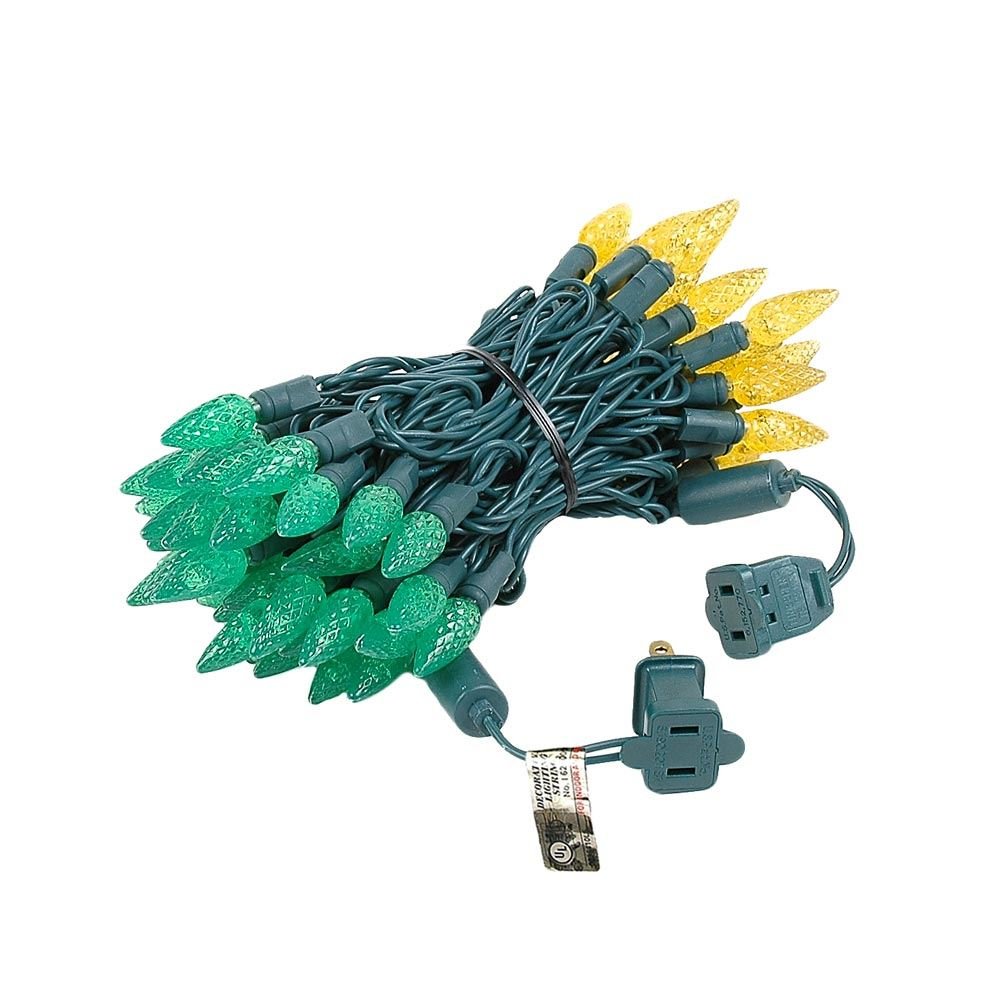 Novelty Lights 24FT 70 LED C6 Christmas String Lights, Outdoor Tree Commercial Grade LED Lights, Permanent Decorations (Green/Yellow)